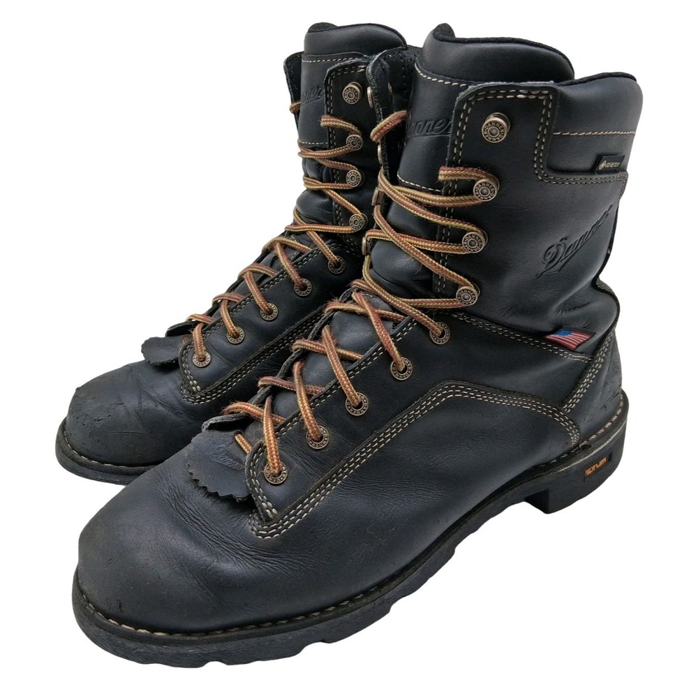 Danner Quarry USA 8" Boots Mens 13 Black Leather Combat Waterproof Work Soft Toe